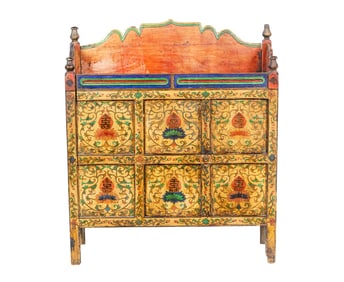 A Tibetan polychrome four door cabinet, Senator Feinstein Estate