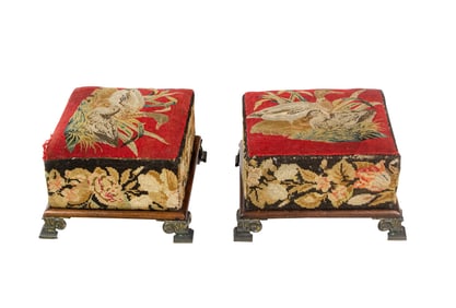 A pair of Victorian needlepoint footstools, Senator Feinstein Estate