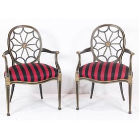 A pair of ebonized and parcel gilt armchairs, Senator Feinstein Estate