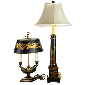 Two paint decorated table lamps, Senator Feinstein Estate