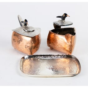 A Emilia Castillo mixted metal cream and sugar set, Senator Feinstein Estate