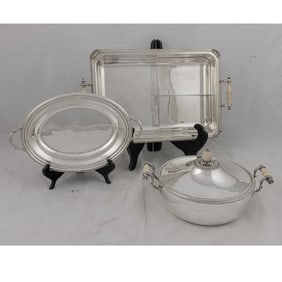 Three pieces of English silverplate table articles, Senator Feinstein Estate