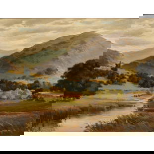 Painting, Robert A. Kirkham: Robert A. Kirkham (American, 1861-1922), "Sunny Meadows on Sweetwater, 52 Miles from San Diego," 1913, oil on canvas, signed and dated lower left and titled on the stretcher bar, canvas: 20"h x 26"w,