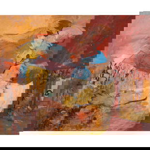 Painting, Phyllis Carton Shapiro: Phyllis Carton Shapiro (American, 1923-2010), Untitled, oil on canvas, unsigned, gallery label (Paul Kantor Gallery, Los Angeles, CA) affixed verso, canvas: 24"h x 30"w, overall (with frame): 30.5"h x
