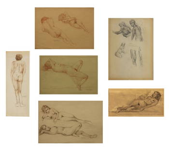 Works on paper, Armando Garcia Nunez: (lot of 6) Armando Garcia Nunez (Mexican, 1883-1965), Nude Studies, conte crayon and pencil on paper, each pencil signed, one titled "Alicia," largest sheet overall (each unframed): 18"h x 13.25"w