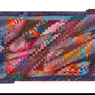 Work on paper, Alejandro Santiago: Alejandro Santiago (Mexican, 1964-2013), Untitled, pastel and mixed media on paper, signed upper right, sheet (unframed): 20"h x 26.25"w