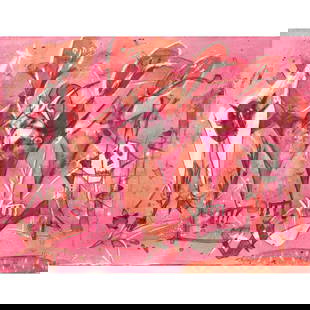 Work on paper, Alejandro Santiago: Alejandro Santiago (Mexican, 1964-2013), Untitled (Figures in Pink), 1994, watercolor and charcoal on paper, signed and dated lower right, sheet (unframed): 24.25"h x 31.75"w