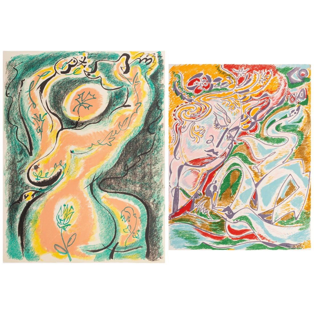 Prints, Andre Masson: (lot of 2) Andre Masson (French, 1896-1987), "Sonnets de Louise Labe," 1972, and Untitled, lithographs in colors, each pencil signed lower right, editions E.A and 45/99, largest sheet overall (unframe