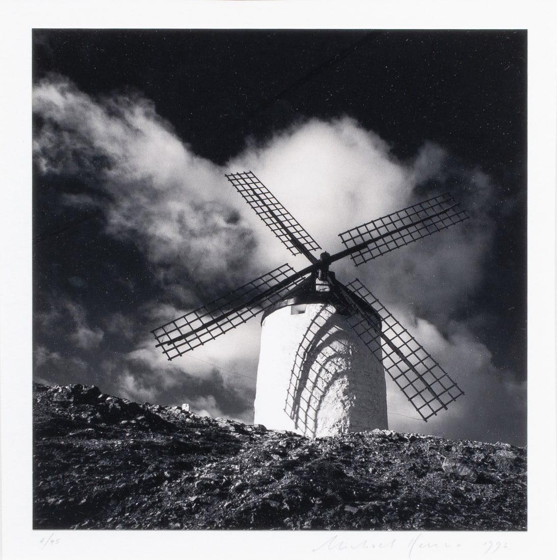Photograph, Michael Kenna: Michael Kenna (British, b. 1953), Windmill, 1996, gelatin silver print, pencil signed and dated lower right, edition 6/45, image: 7.75"h x 7.5"w, overall (with frame): 18.5"h x 16.25"w