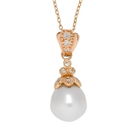 A baroque cultured pearl, diamond, and 18k gold pendant-necklace