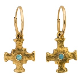 A pair of Lee Brevard 18k gold and blue zircon earrings