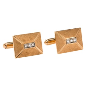 A pair of diamond and 14k gold earrings