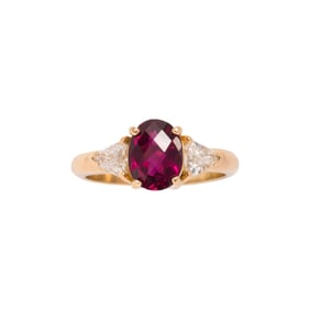 A rubelite, diamond and 14k gold ring