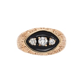A diamond, enamel, and 14k gold ring