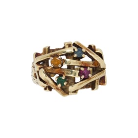 A gemstone and 14k gold ring