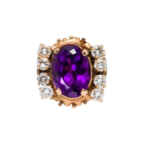 An amethyst, diamond and 14k gold ring