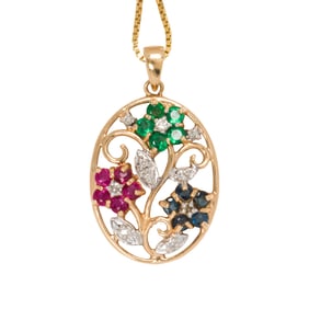 A gemstone and 14k gold pendant-necklace