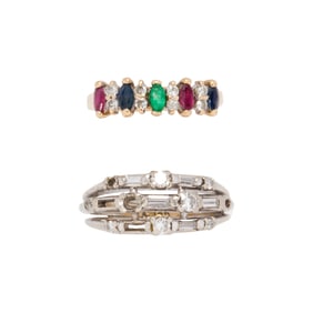 Two 14k bi-color gold and gemstone rings