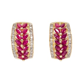 A pair of ruby, diamond, and 14k gold earrings