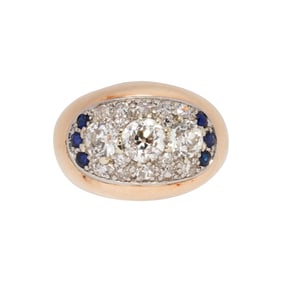 A diamond, sapphire, and 14k gold ring