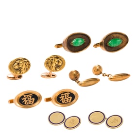 Five pairs of gold cufflinks