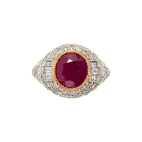 A Burmese ruby, diamond, and platinum ring