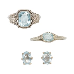 A group of aquamarine and 18k white gold jewelry