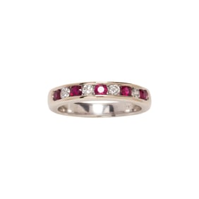 A Shreve & Co. diamond, ruby, and 18k white gold ring