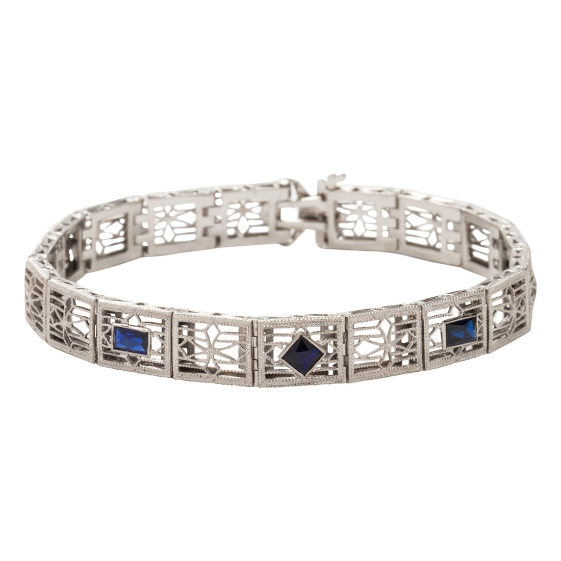 A synthetic sapphire and platinum-topped 14k white gold bracelet (1 of 2)