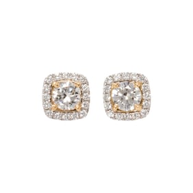 A pair of diamond and 18k bi-color gold stud earrings
