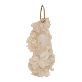 A set of two carved white opal pendants