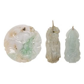 Two carved Burmese jade pendants