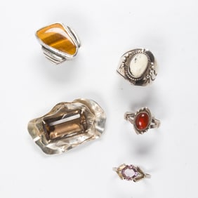 A group of gemstone and silver jewelry