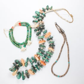 A group of turquoise, shell, and silver jewelry