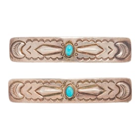 A Set of two turquoise and silver hair clips
