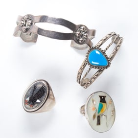 A group of hardstone and silver Native American jewelry