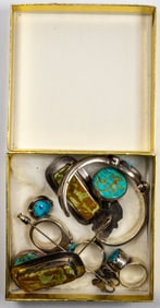 Group of Native American turquoise, jasper, and silver jewelry