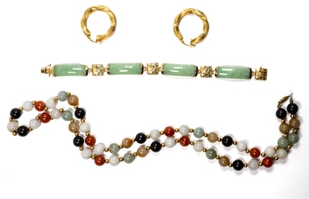A Group of Jade and 14k Gold Jewelry