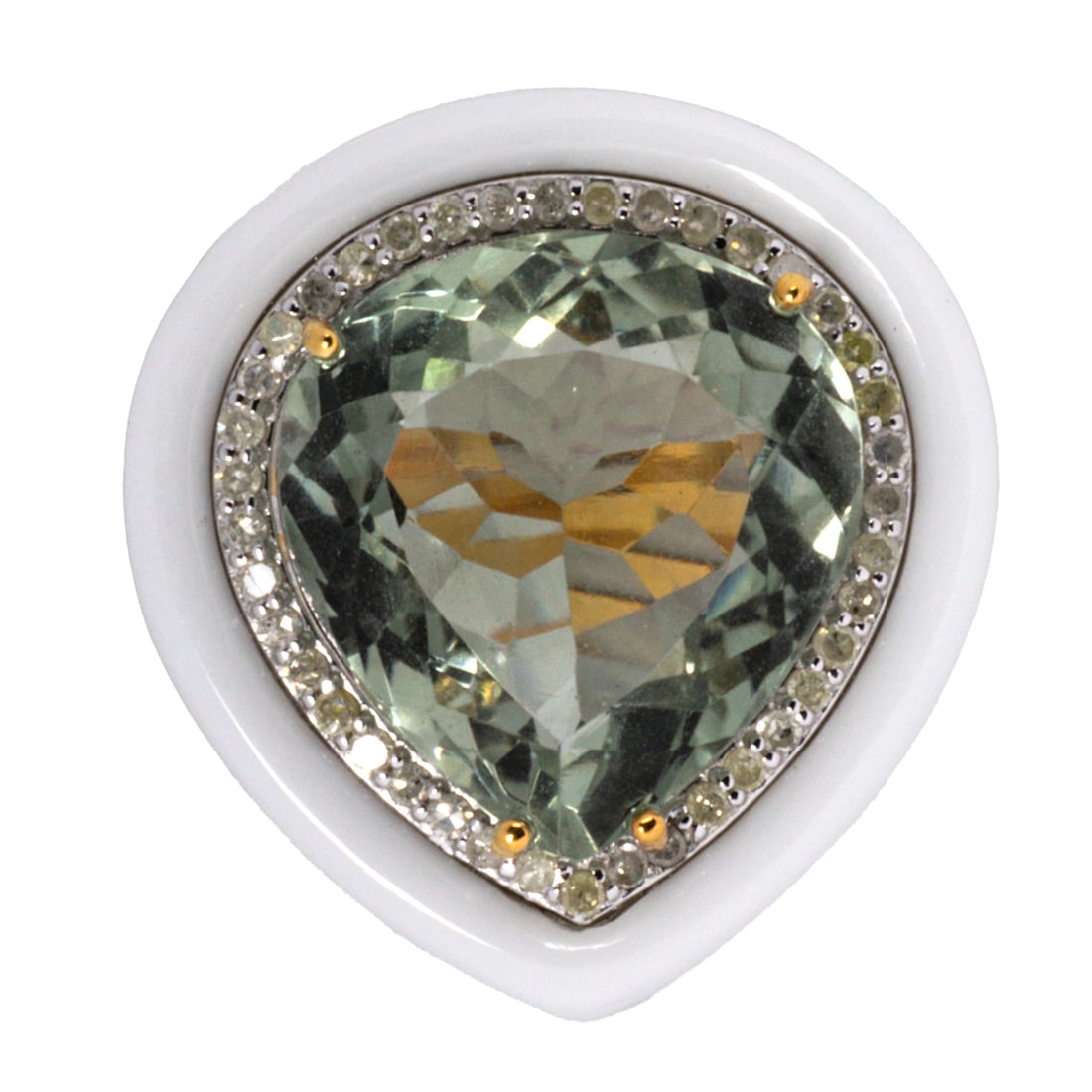 A prasiolite, diamond, enamel, silver, and 14k gold ring (1 of 1)