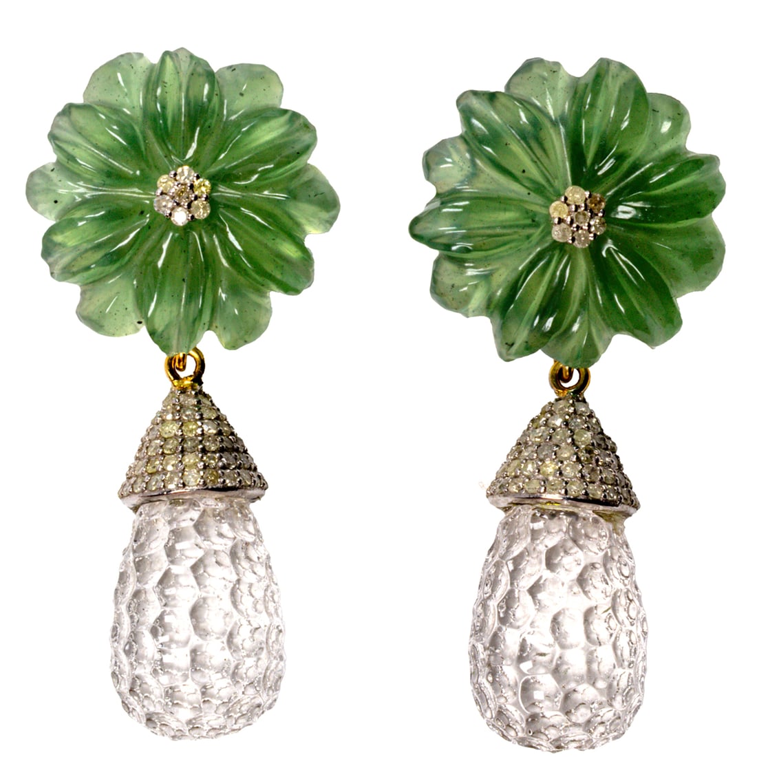 A chrysoprase, rock crystal, diamond, silver, and 14k gold earrings (1 of 1)