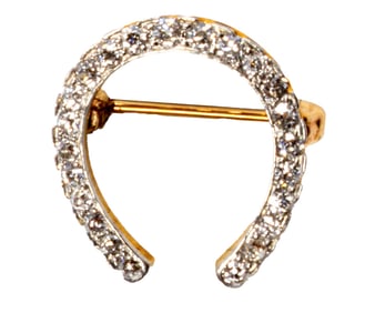 A diamond and 14k white and yellow gold horseshoe pin