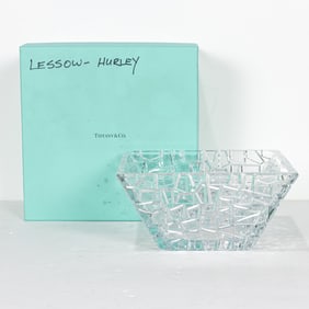 A Tiffany glass bowl in the Sierra pattern with box