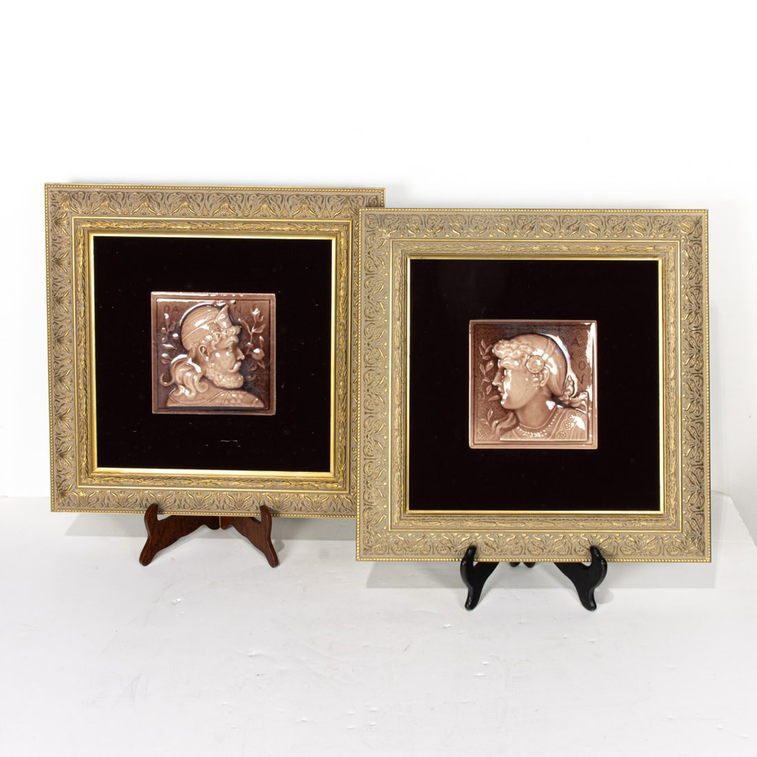 A pair of framed majolica tiles depicting Neoclassical profiles (1 of 1)