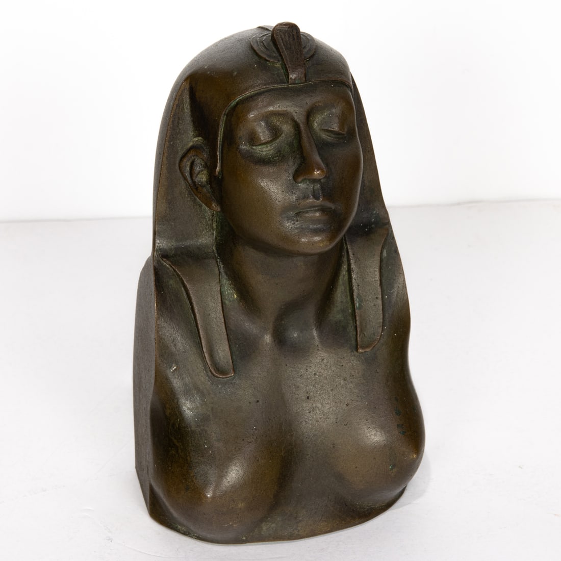 A French Egyptian Revival patinated bronze of female bust: A French Egyptian Revival patinated bronze of female bust, after a model by Haig Patigian (American/Armenian, 1876-1950), unsigned, 6"h. Note: Haig Patigian (1876-1950) was a prominent Armenian-Americ