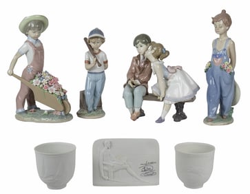 A seven piece collection of Lladro porcelain figures, children and several Collectors Society pieces