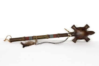 A Native American tortoise form artifact reproduction rattle, Larry Cly