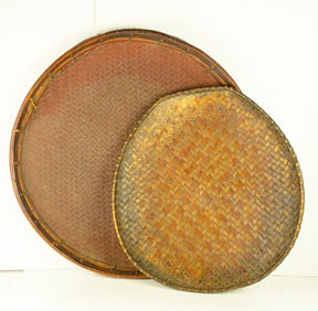 Two Asian basketry winnowing trays