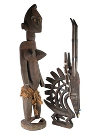 A Bambara Chi Wara antelope headdress and a female figure