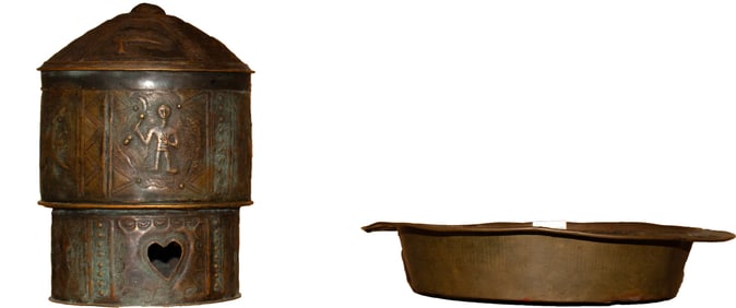 Two African Akan copper ceremonial objects
