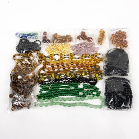 A group of glass beads, including Czechoslovakian and art glass